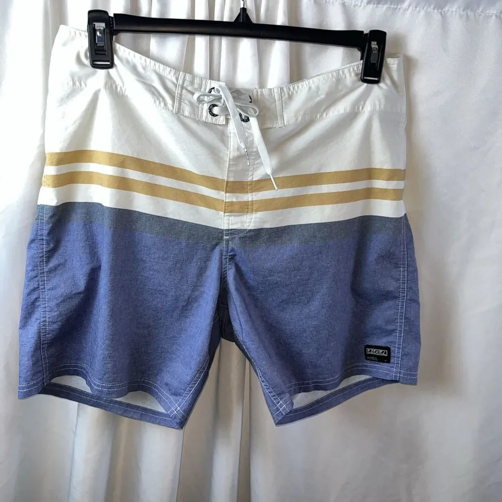 Vintage Ezequiel Men’s Striped Board Shorts Size 34 Colorblock Surf Beach Summer